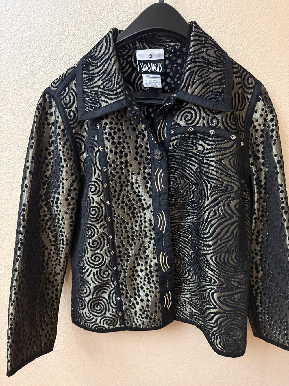 Vintage Yak Magik silk blend black gold blazer M artsy abstract 90's eclectic